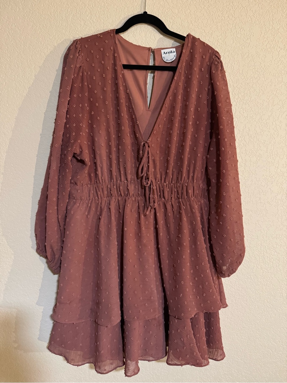 ARULA Mauve Dusty Rose Long Sleeve Tiered Dress